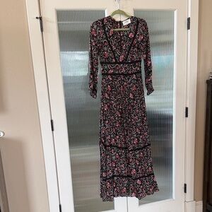 ba&sh Black and Pink Long Sleeve Dress